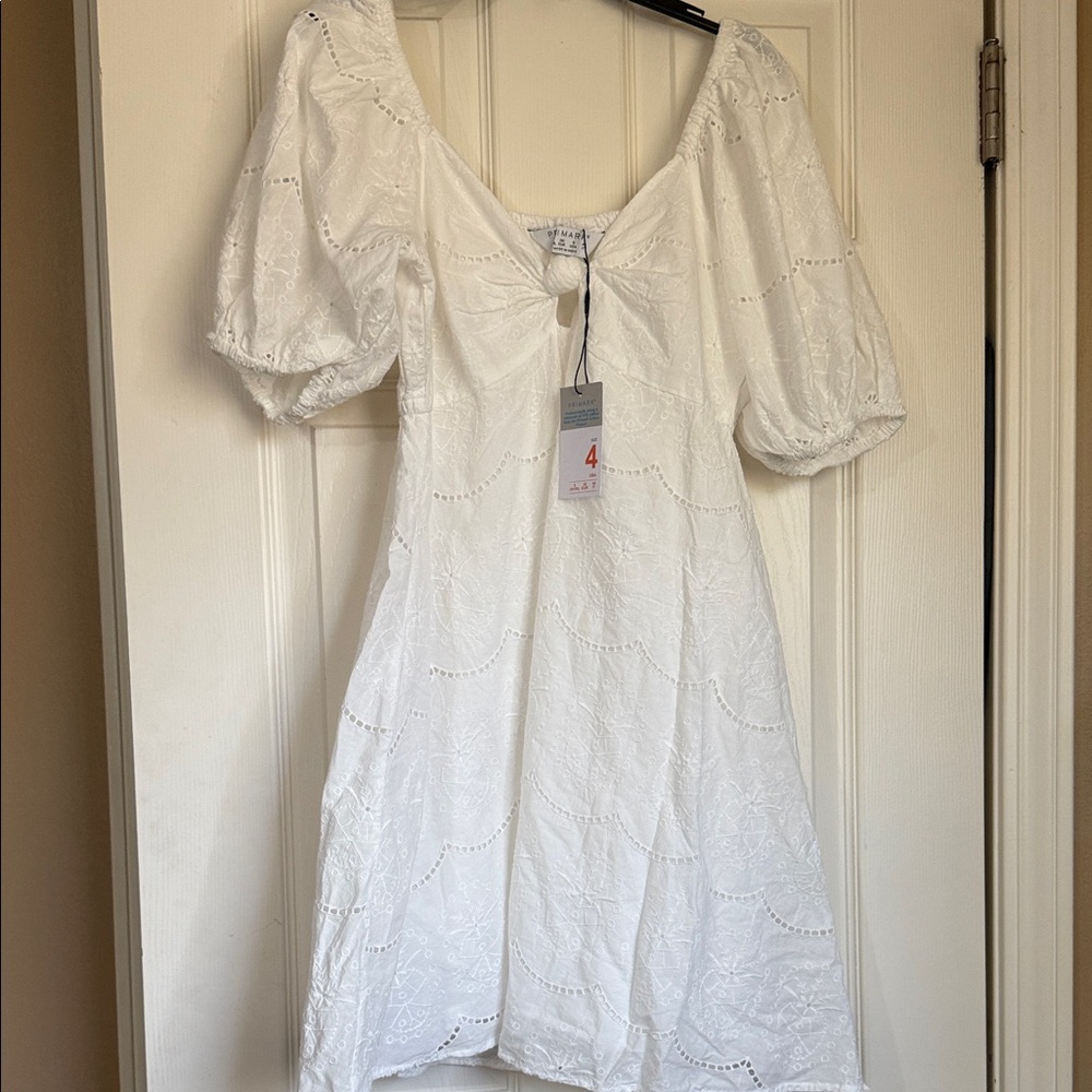 Primark White Puff Sleeve Mini Dress
